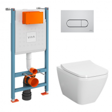 Комплект инсталляции с подвесным унитазом VITRA Integra Square с сиденьем и кнопкой 9856B003-7207